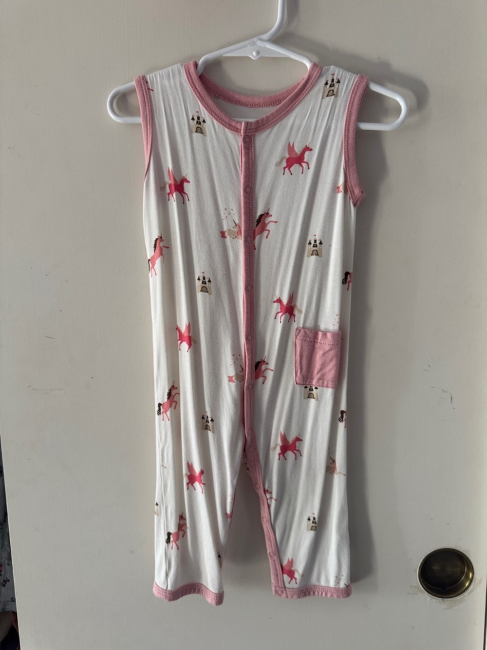 Kyte Baby Girls White and Pink Unicorn Sleeveless Pajama Romper